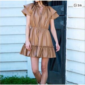 Olivia James The Label Tan Faux Leather Short Sleeve Tinsley Mini Dress Size XS
